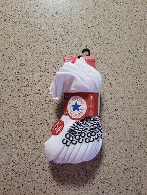 6-Pk CONVERSE Mens Size 6-12 Cushioned No Show White Logo Socks Made For Chucks